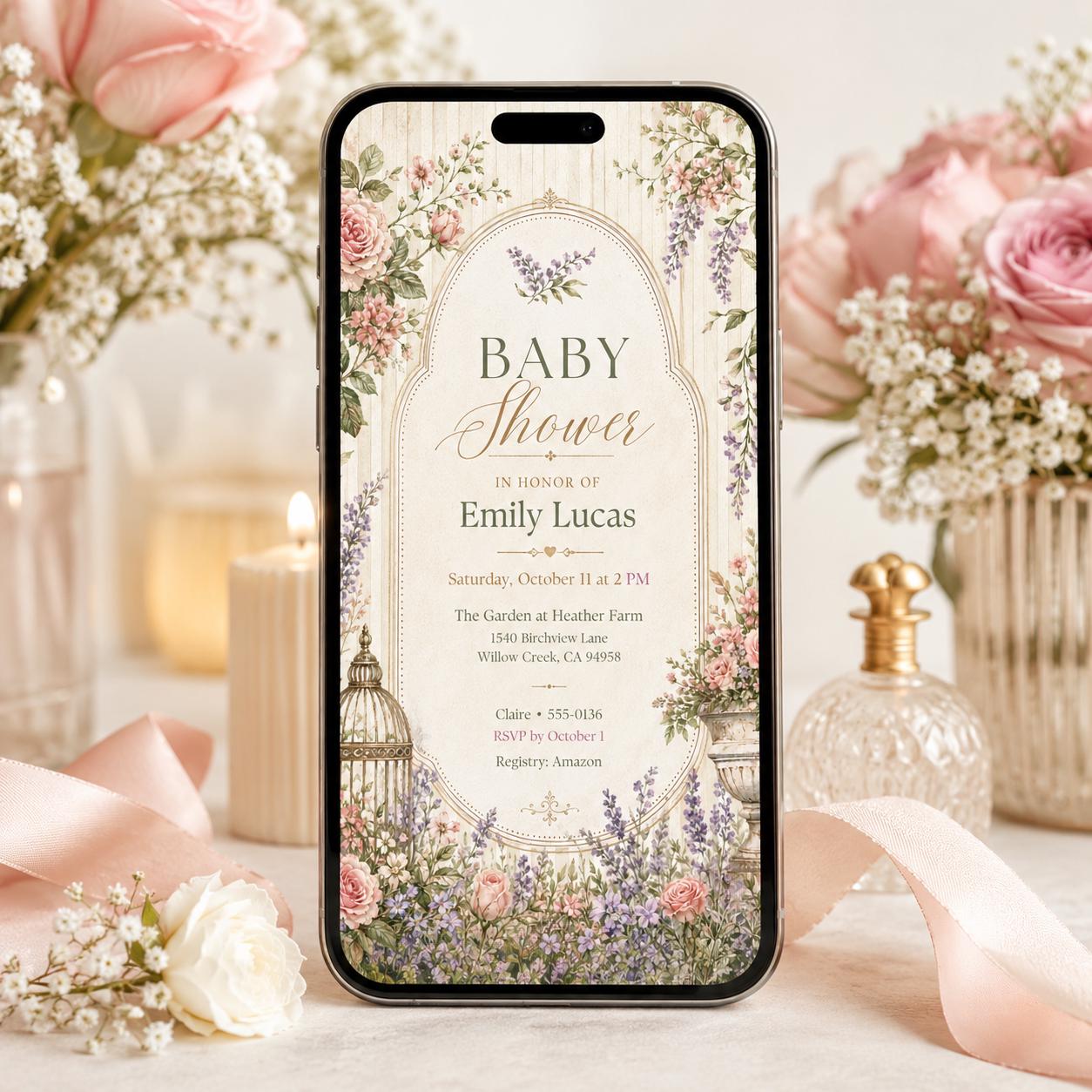 Floral Baby Shower Invitation Template, Bow Baby Shower Invitation, Girl Coquette Baby Shower Invite, Pink Bow Baby Shower Editable Canva __etsy:8064338824