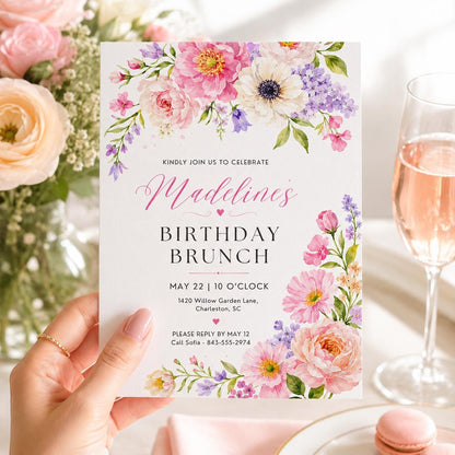 Floral Birthday Brunch Invitation Template, Floral Birthday Brunch  Template, Floral Ladies Party, Girls Party, Editable Canva Template __etsy:8095061155