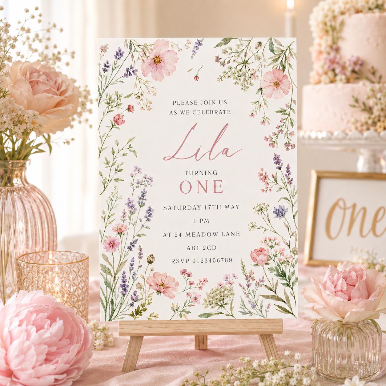 Floral Birthday Invitation Template, Onederful Birthday Invitation, Wildflowers 1st Birthday Invite, Isn't She Onederful,  Canva Template __etsy:8027074902