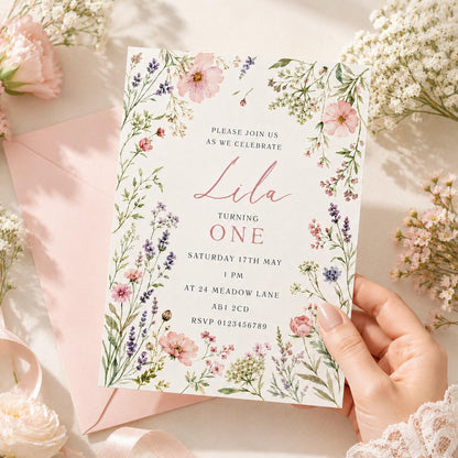 Floral Birthday Invitation Template, Onederful Birthday Invitation, Wildflowers 1st Birthday Invite, Isn't She Onederful,  Canva Template __etsy:8027074916