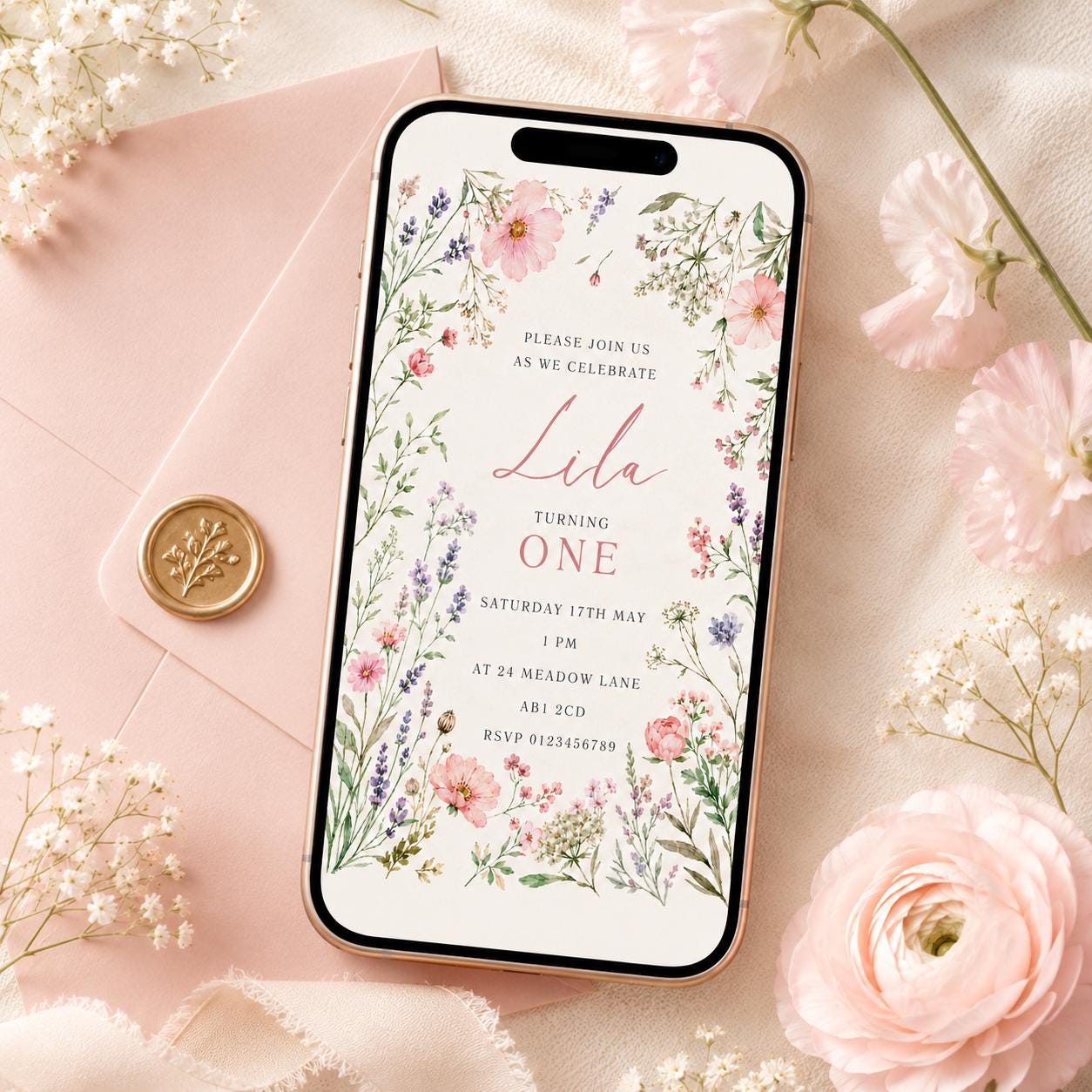 Floral Birthday Invitation Template, Onederful Birthday Invitation, Wildflowers 1st Birthday Invite, Isn't She Onederful,  Canva Template __etsy:8074989679