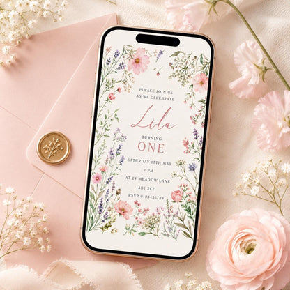 Floral Birthday Invitation Template, Onederful Birthday Invitation, Wildflowers 1st Birthday Invite, Isn't She Onederful,  Canva Template __etsy:8074989679