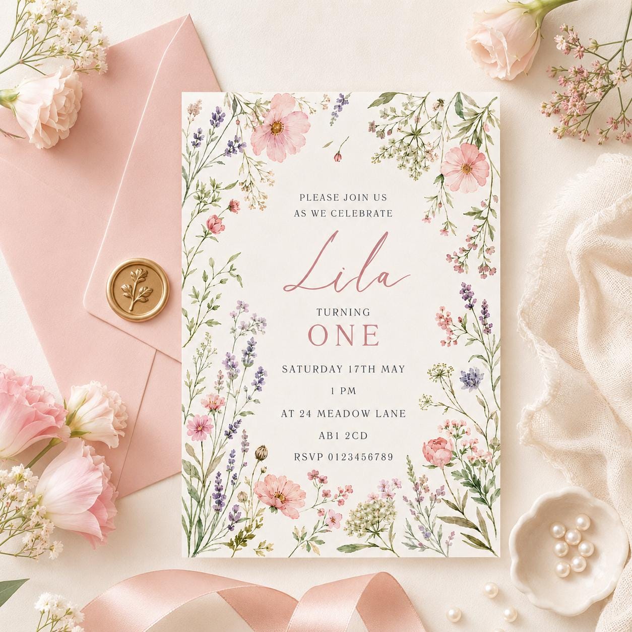 Floral Birthday Invitation Template, Onederful Birthday Invitation, Wildflowers 1st Birthday Invite, Isn't She Onederful,  Canva Template __etsy:8027074926
