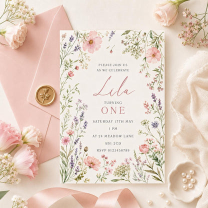 Floral Birthday Invitation Template, Onederful Birthday Invitation, Wildflowers 1st Birthday Invite, Isn't She Onederful,  Canva Template __etsy:8027074926