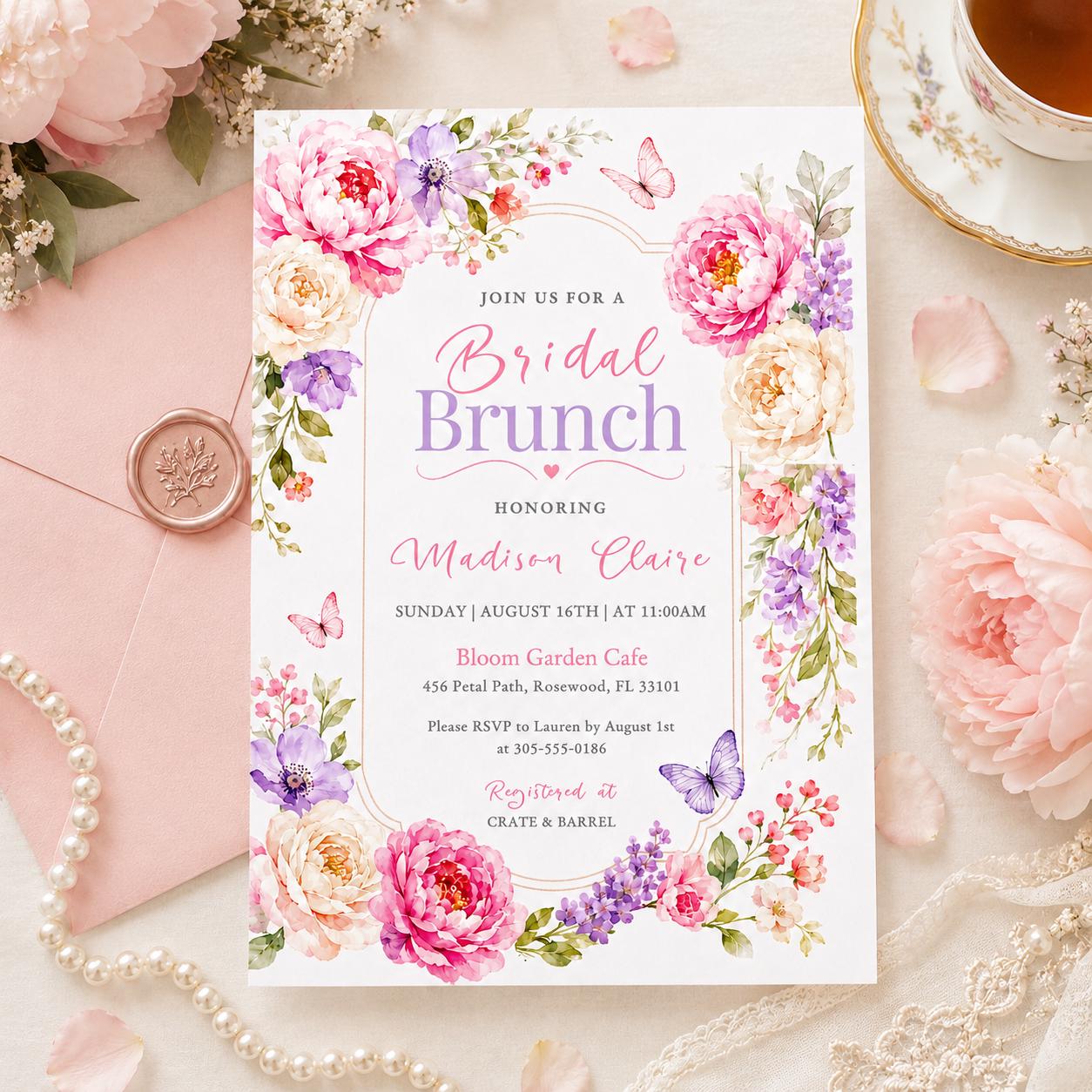 Floral Bridal Brunch Invitation, Citrus Bridal Brunch Invitation, Bright Floral Citrus Bridal Shower Invitation, Editable Canva Template __etsy:8058581411