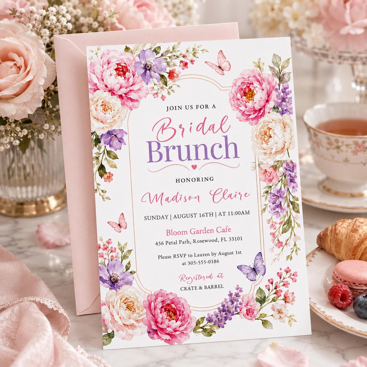 Floral Bridal Brunch Invitation, Citrus Bridal Brunch Invitation, Bright Floral Citrus Bridal Shower Invitation, Editable Canva Template __etsy:8058581409