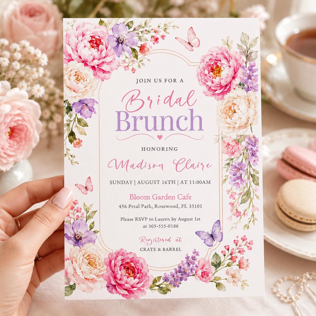 Floral Bridal Brunch Invitation, Citrus Bridal Brunch Invitation, Bright Floral Citrus Bridal Shower Invitation, Editable Canva Template __etsy:8058581407