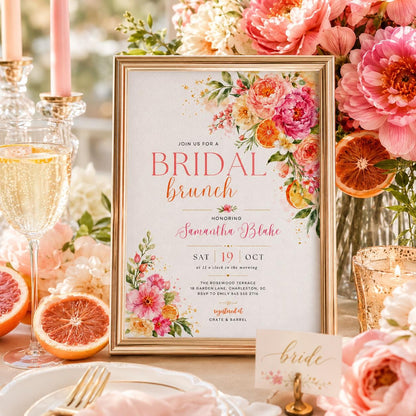 Floral Bridal Brunch Invitation, Citrus Bridal Shower, Spring Flower Bridal Shower Invitation, Mediterranean Lemon Theme, Bridal Party Lunch __etsy:8003744728