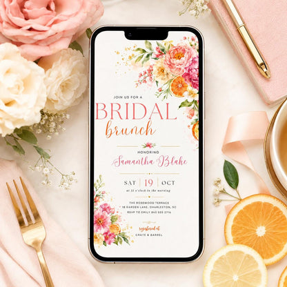 Floral Bridal Brunch Invitation, Citrus Bridal Shower, Spring Flower Bridal Shower Invitation, Mediterranean Lemon Theme, Bridal Party Lunch __etsy:8003744634