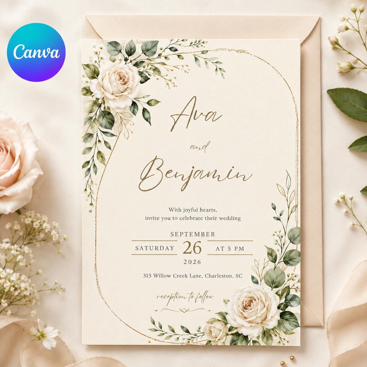 Floral Wedding Invitation Template, Editable Canva Design, Editable Canva Wedding Invitation Template, Floral Watercolor Design __etsy:8038836192