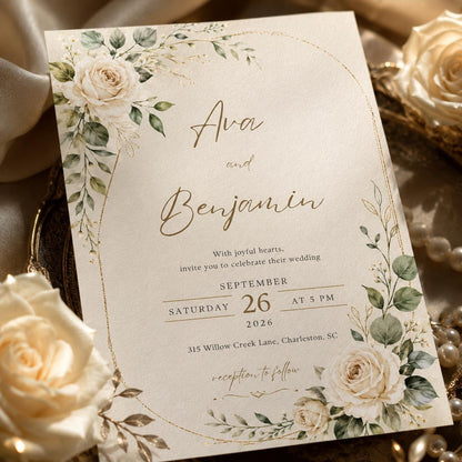 Floral Wedding Invitation Template, Editable Canva Design, Editable Canva Wedding Invitation Template, Floral Watercolor Design __etsy:8038836198
