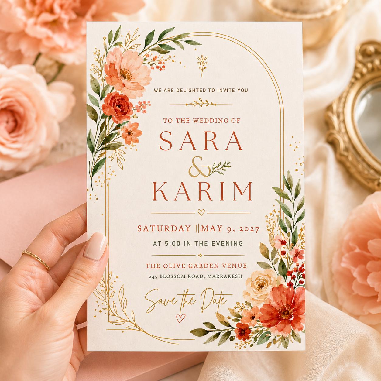 Floral Wedding Invitation Template, Editable Canva Save the Date, Boho Pampas Wedding Invitation Rustic Floral Editable Canva Template __etsy:8072325393