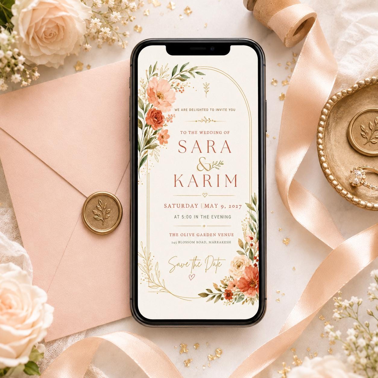 Floral Wedding Invitation Template, Editable Canva Save the Date, Boho Pampas Wedding Invitation Rustic Floral Editable Canva Template __etsy:8072325411