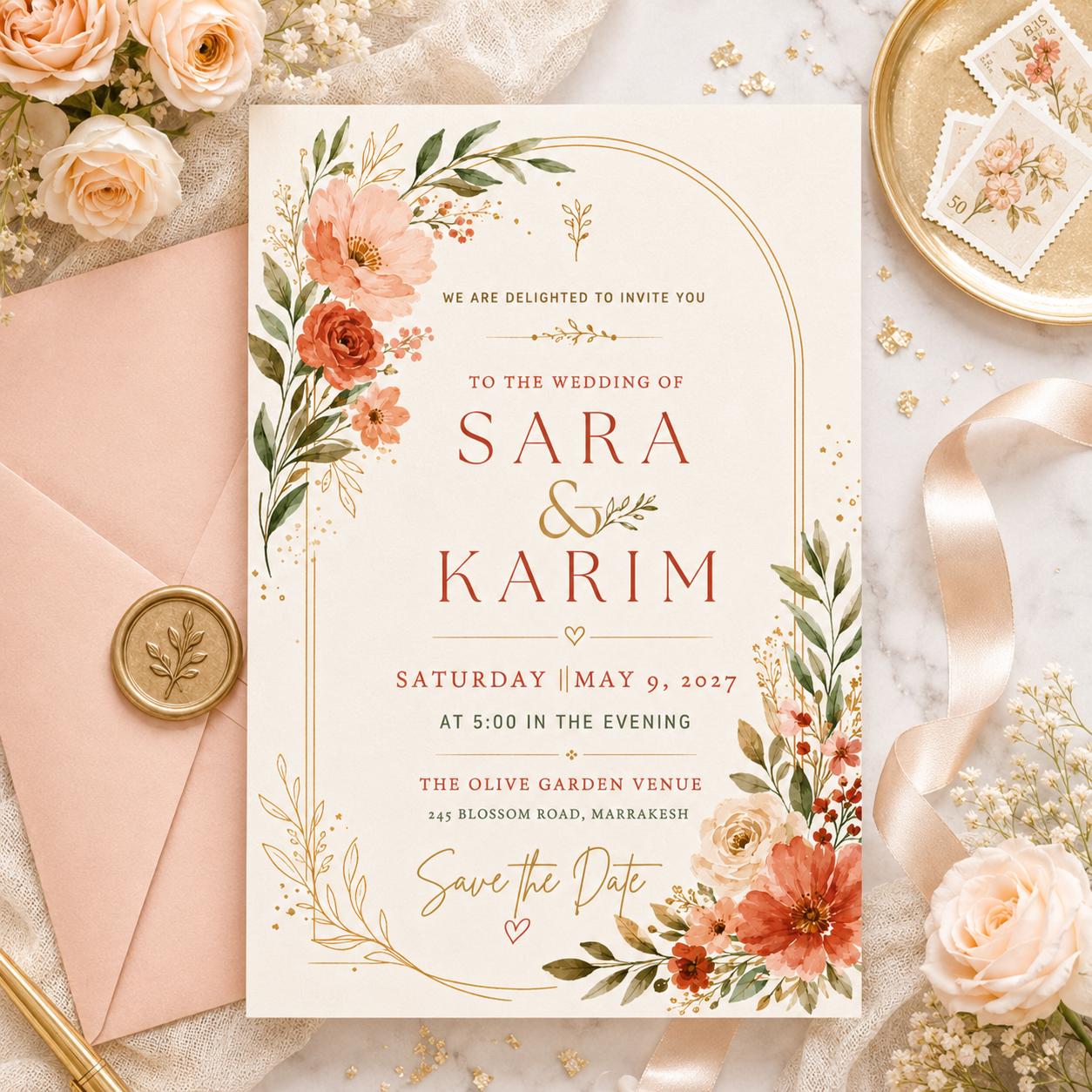 Floral Wedding Invitation Template, Editable Canva Save the Date, Boho Pampas Wedding Invitation Rustic Floral Editable Canva Template __etsy:8072326147