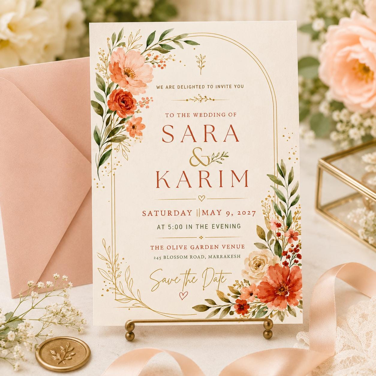 Floral Wedding Invitation Template, Editable Canva Save the Date, Boho Pampas Wedding Invitation Rustic Floral Editable Canva Template __etsy:8072326207