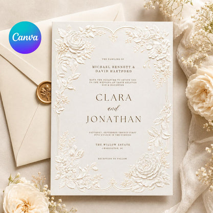 Floral Wedding Invitation Template, Wildflower Wedding Invitation, Garden Flowers Spring Floral, Editable Canva Template __etsy:8076990879
