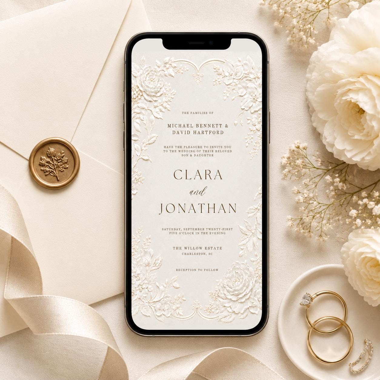 Floral Wedding Invitation Template, Wildflower Wedding Invitation, Garden Flowers Spring Floral, Editable Canva Template __etsy:8029081354