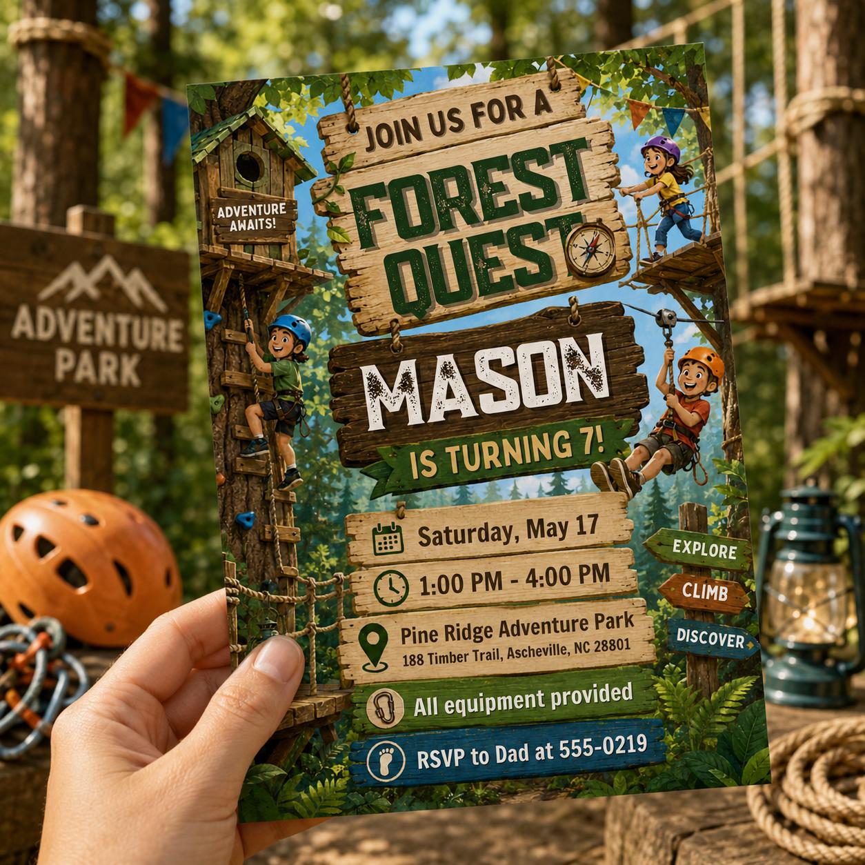 Forest Quest Birthday Invitation, Editable Adventure Park Party Invite, Boy 7th Birthday Camping Outdoor Template, Printable Download __etsy:8129986350