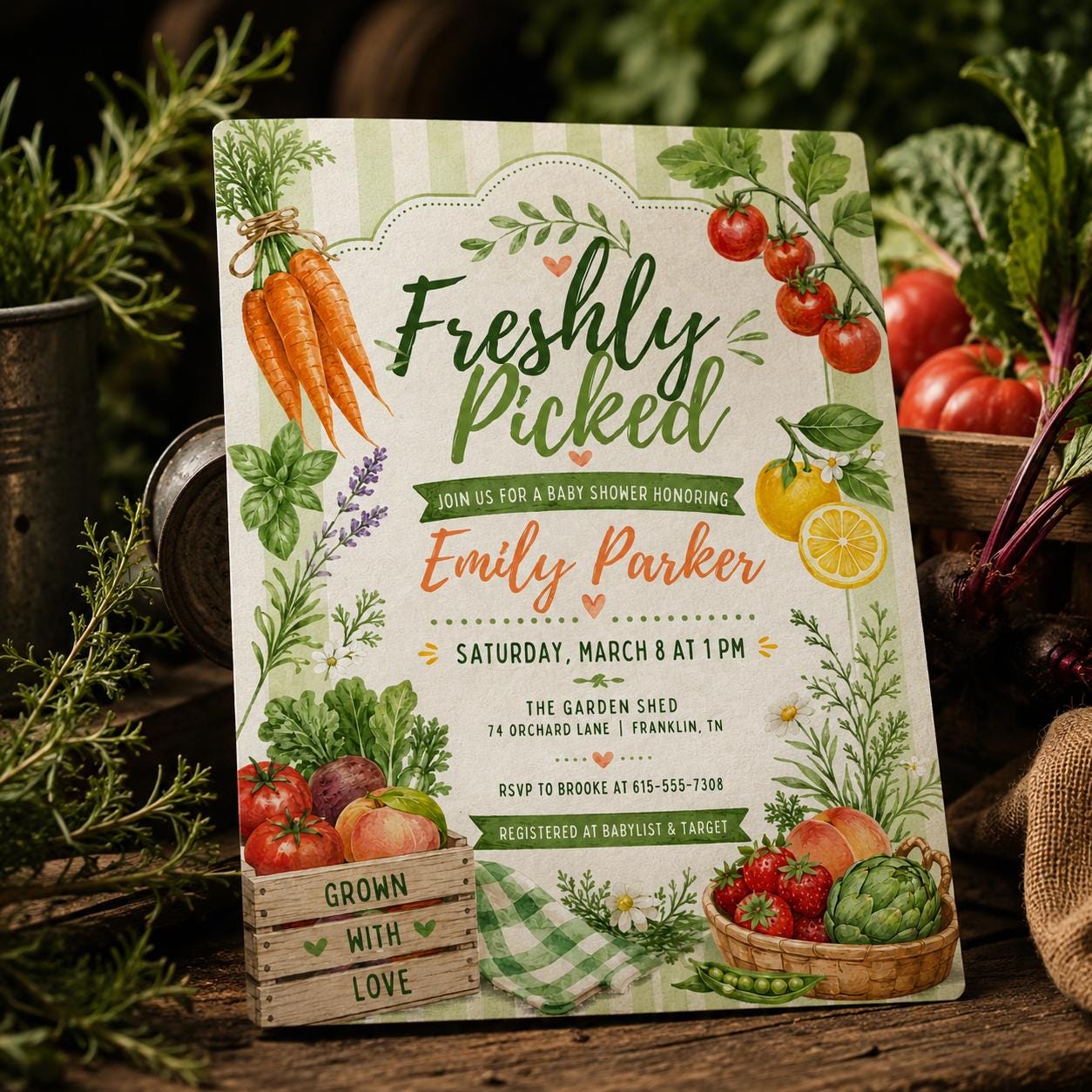 Freshly Picked Baby Shower Invitation Template, Garden Baby Shower Invite, Editable Canva Template, Locally Grown Baby Shower Invitation __etsy:8038653052