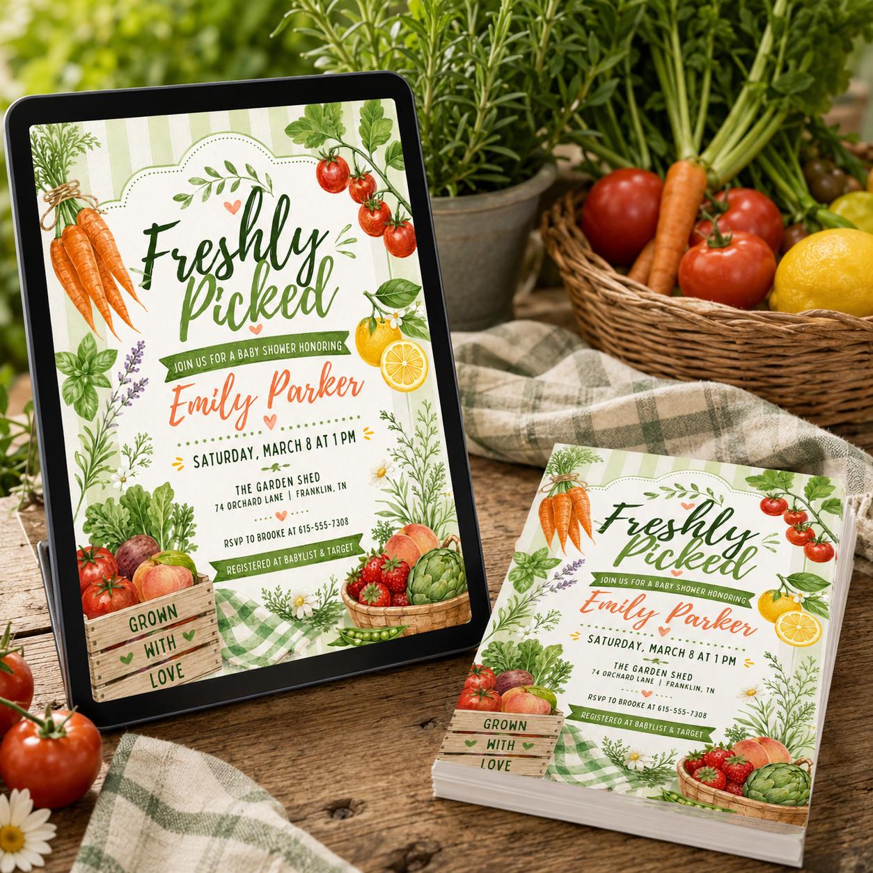 Freshly Picked Baby Shower Invitation Template, Garden Baby Shower Invite, Editable Canva Template, Locally Grown Baby Shower Invitation __etsy:8038653050