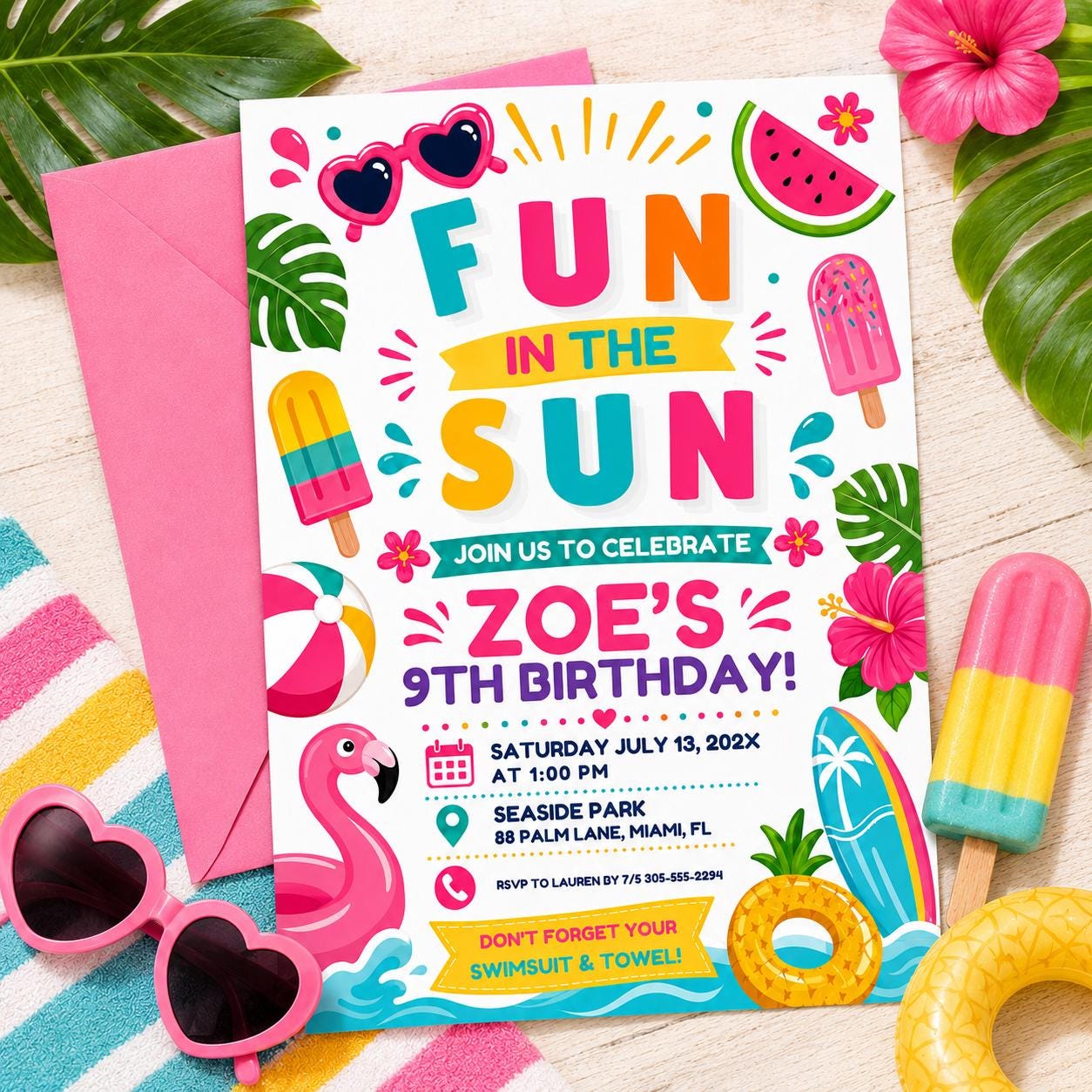 Fun in the Sun Birthday Invitation, Beach Theme Kids Party Invite, Fun in the Sun Boy Pool Party I, One In The Sun, Editable Canva Template __etsy:8080390947