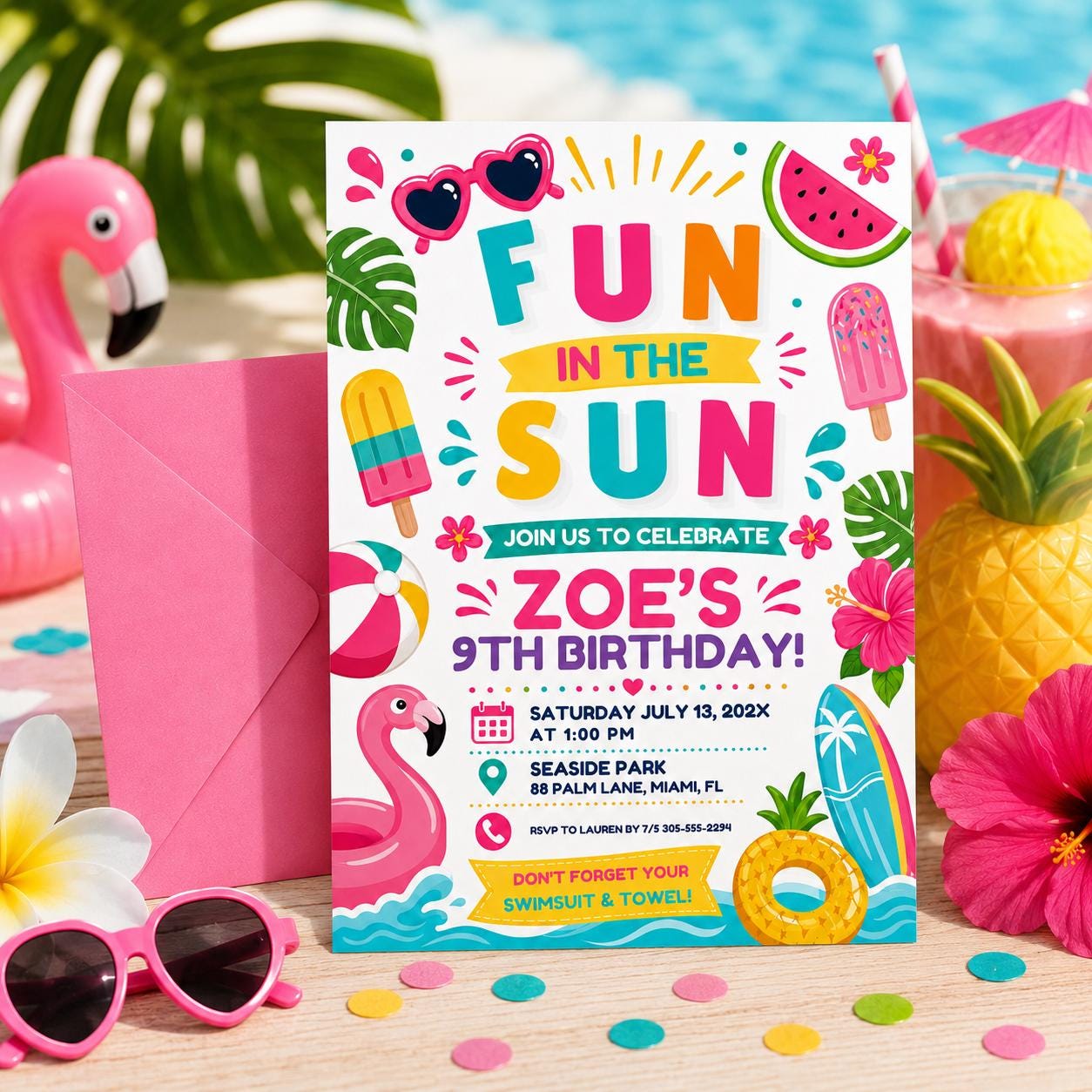 Fun in the Sun Birthday Invitation, Beach Theme Kids Party Invite, Fun in the Sun Boy Pool Party I, One In The Sun, Editable Canva Template __etsy:8080390943