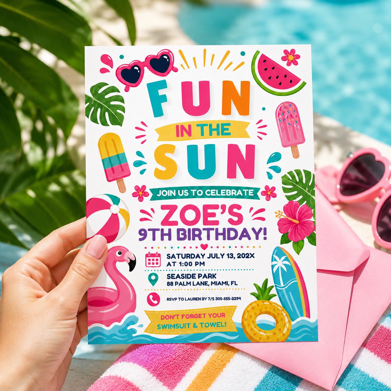 Fun in the Sun Birthday Invitation, Beach Theme Kids Party Invite, Fun in the Sun Boy Pool Party I, One In The Sun, Editable Canva Template __etsy:8032480362