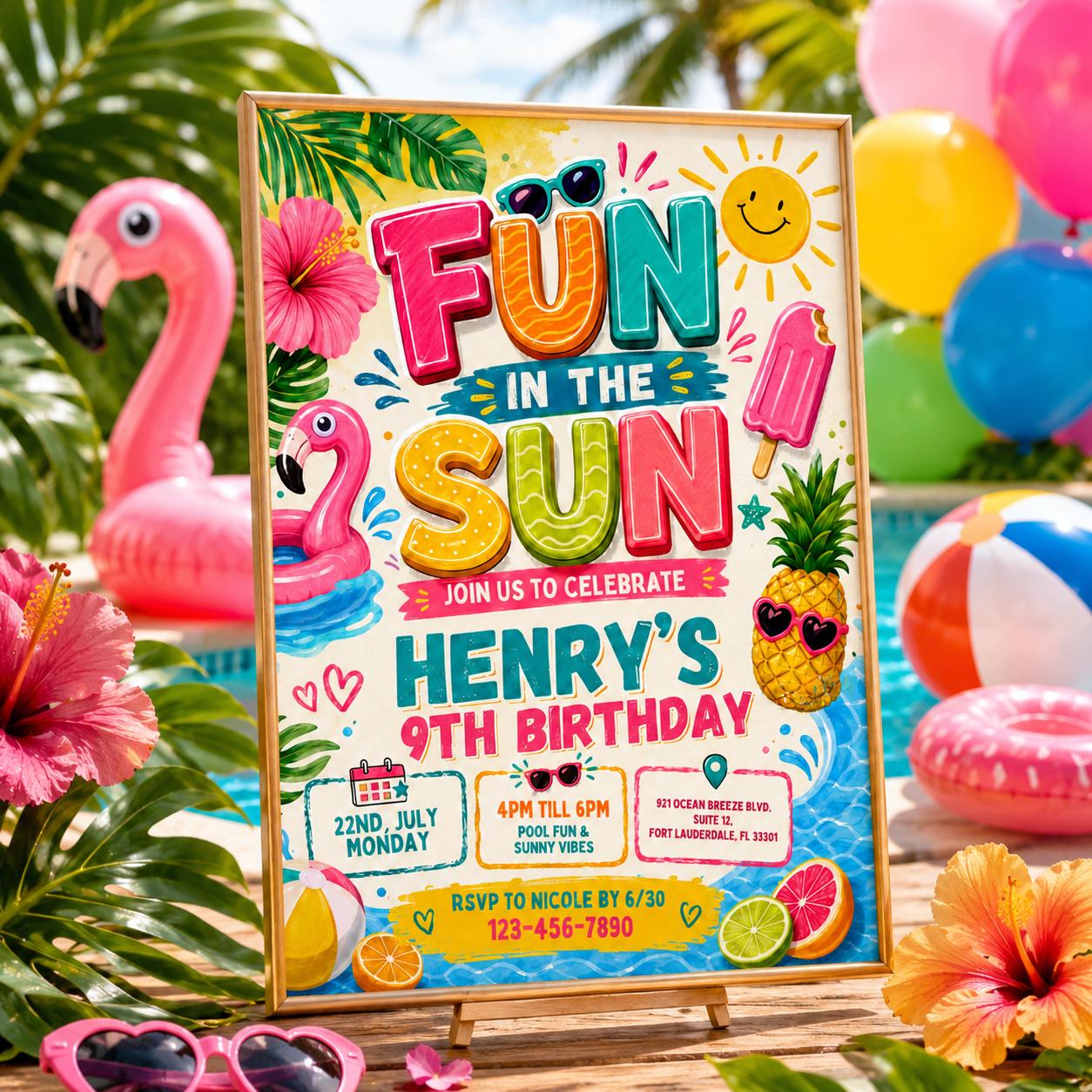 Fun in the Sun Birthday Invitation Template, Splish Splash Summer Swim, Beach Theme Kids Party Invite, Pool Party Invitation, Canva Template __etsy:8027176988