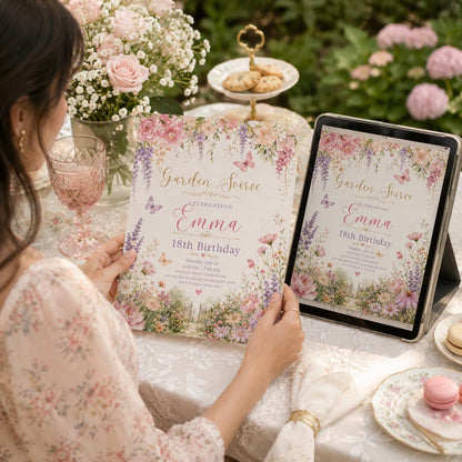 Garden Soiree Birthday Invitation, Editable Floral Garden Party Invite, Girl 18th Birthday Pastel Template Garden Soiree Invitation Template __etsy:8129700944