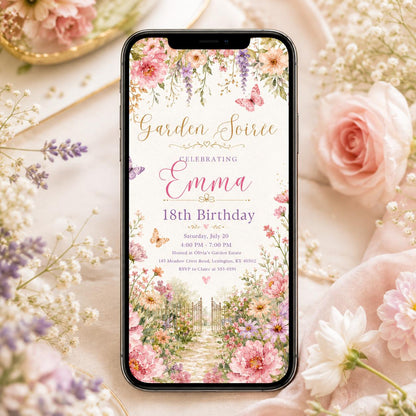 Garden Soiree Birthday Invitation, Editable Floral Garden Party Invite, Girl 18th Birthday Pastel Template Garden Soiree Invitation Template __etsy:8177597979