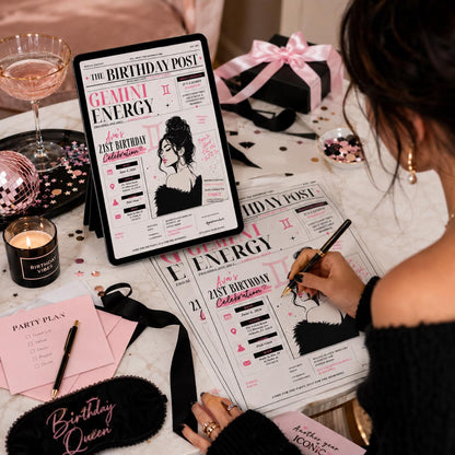 Gemini Birthday Invitation, Editable Newspaper Theme Party Invite, 21st Birthday Zodiac Magazine Template, Printable Digital Download __etsy:8129701238