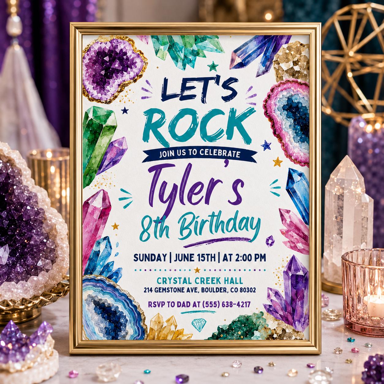 Geode Birthday Invitation, Crystal Invitation, Gemstone Birthday, Geode Crystals Birthday Invitation, Lets Rock Birthday, She's a Gem Invite __etsy:8075091323