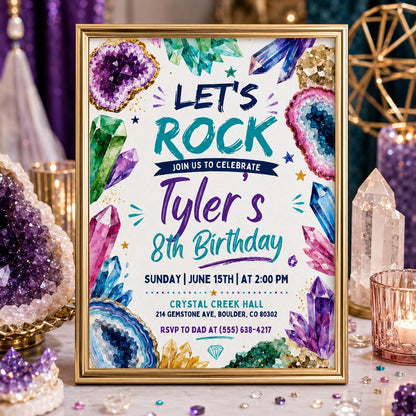 Geode Birthday Invitation, Crystal Invitation, Gemstone Birthday, Geode Crystals Birthday Invitation, Lets Rock Birthday, She's a Gem Invite __etsy:8075091323