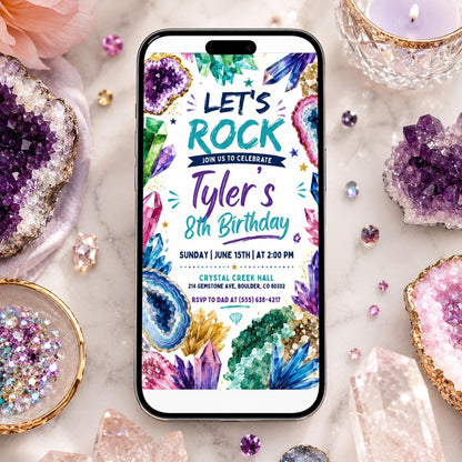 Geode Birthday Invitation, Crystal Invitation, Gemstone Birthday, Geode Crystals Birthday Invitation, Lets Rock Birthday, She's a Gem Invite __etsy:8075091333