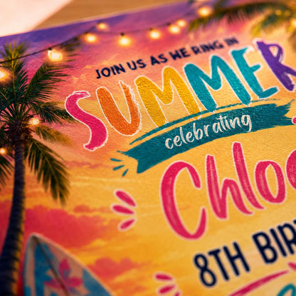Girl Summer Birthday Invitation, Fun in the Sun Beach Birthday Invitation, Summer Invitation, Beach Theme Kids Party Invites, Editable Canva __etsy:8036677942