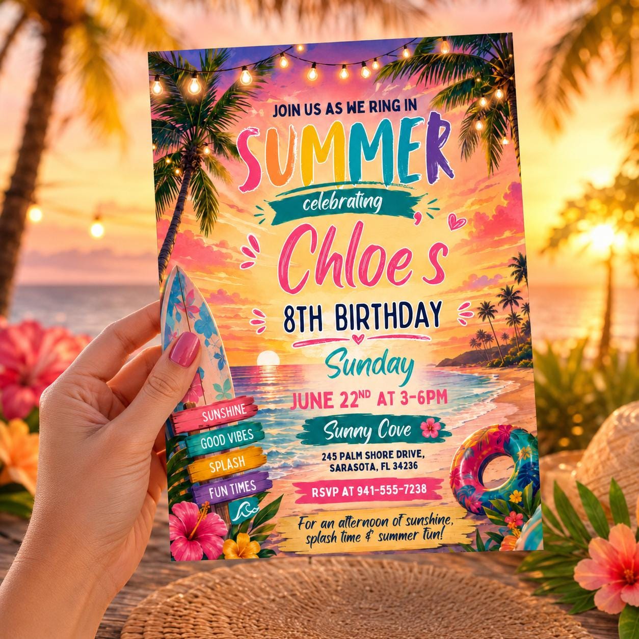 Girl Summer Birthday Invitation, Fun in the Sun Beach Birthday Invitation, Summer Invitation, Beach Theme Kids Party Invites, Editable Canva __etsy:8084593833