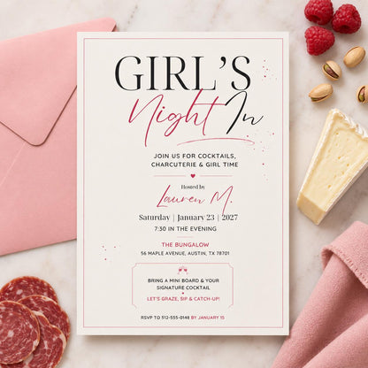 Girl's Night In Invitation, Birthday Party Invitation, Editable Canva Template, Pink Birthday Invite,  Bachelorette Party Invite, __etsy:8032709222