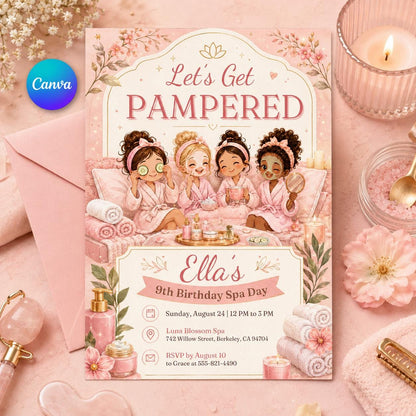 Girls Spa Birthday Invitation Template, Editable Spa Party Invite, Teenage Pamper Party, Printable Spa Day Invitation, Lets Get Pampered __etsy:8107418467