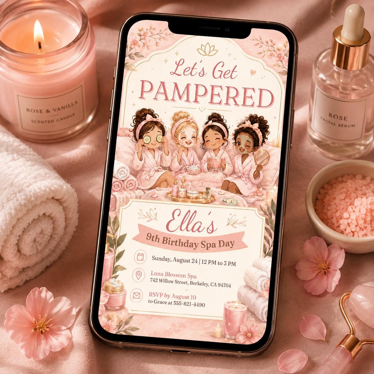Girls Spa Birthday Invitation Template, Editable Spa Party Invite, Teenage Pamper Party, Printable Spa Day Invitation, Lets Get Pampered __etsy:8107418447
