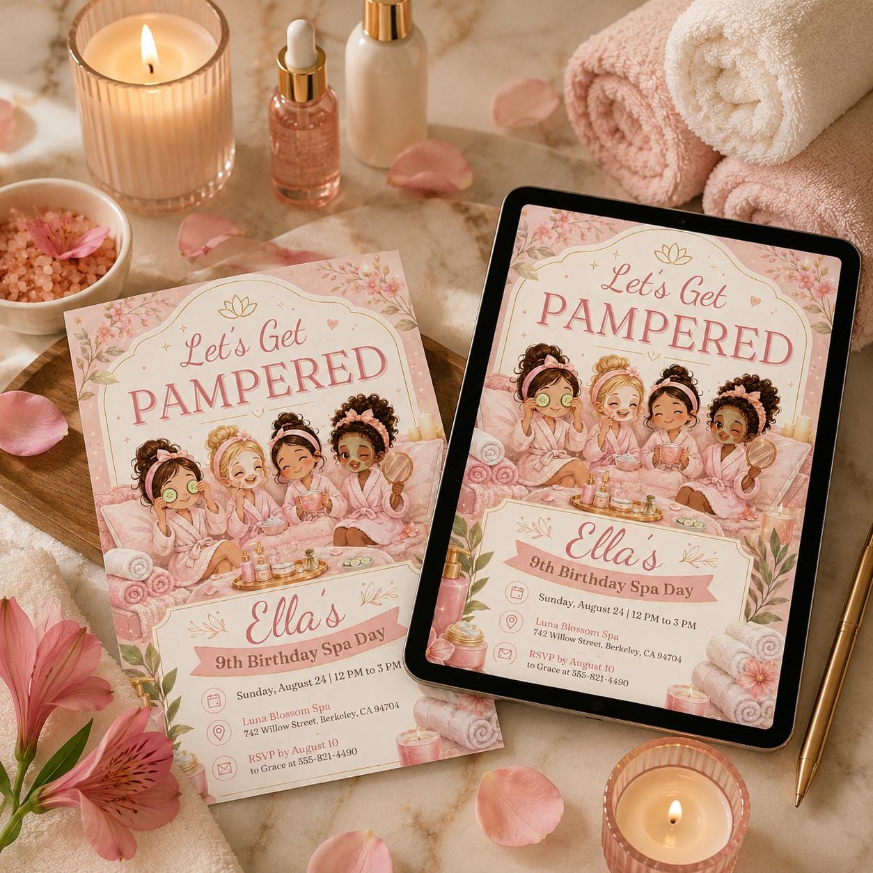 Girls Spa Birthday Invitation Template, Editable Spa Party Invite, Teenage Pamper Party, Printable Spa Day Invitation, Lets Get Pampered __etsy:8107418461