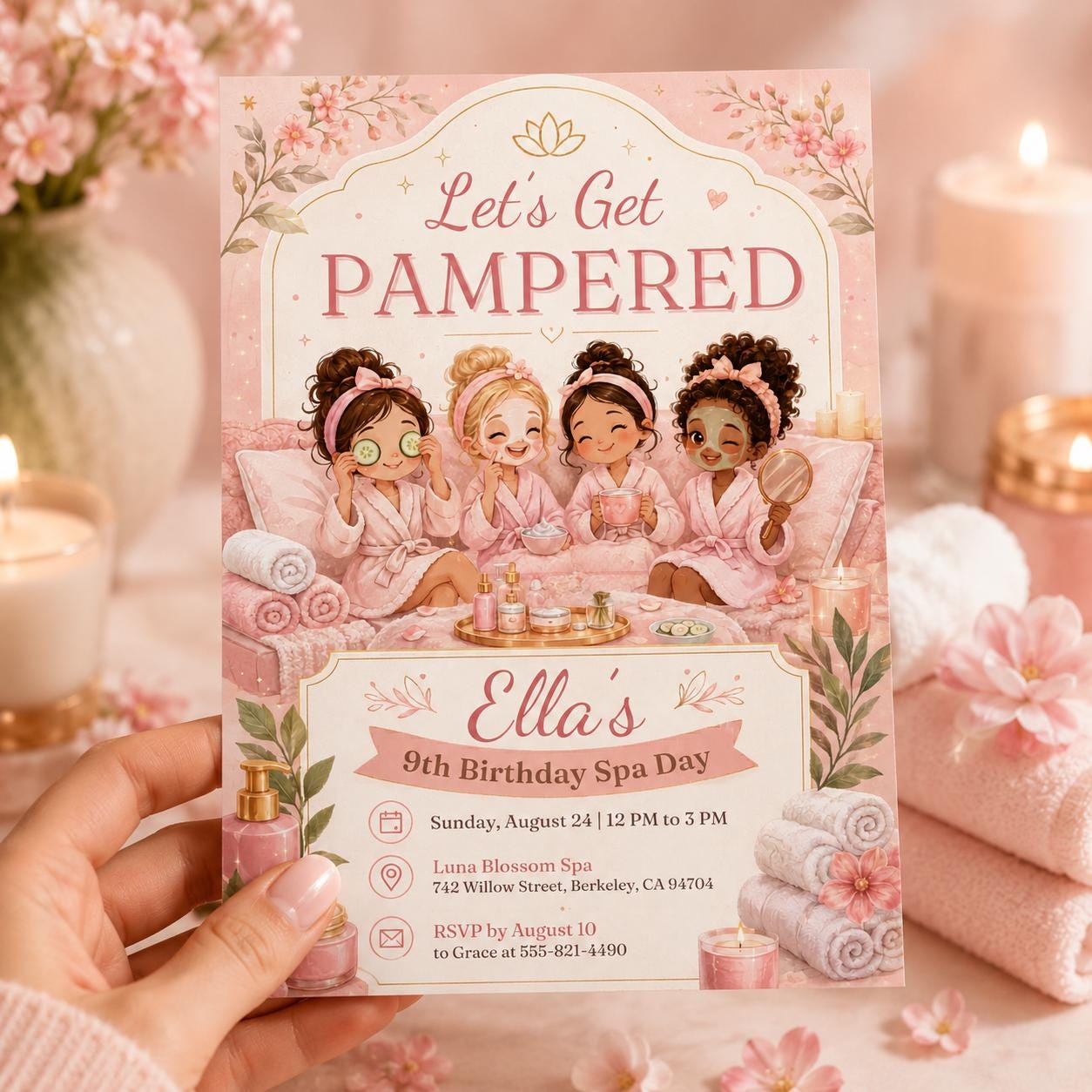 Girls Spa Birthday Invitation Template, Editable Spa Party Invite, Teenage Pamper Party, Printable Spa Day Invitation, Lets Get Pampered __etsy:8059505230