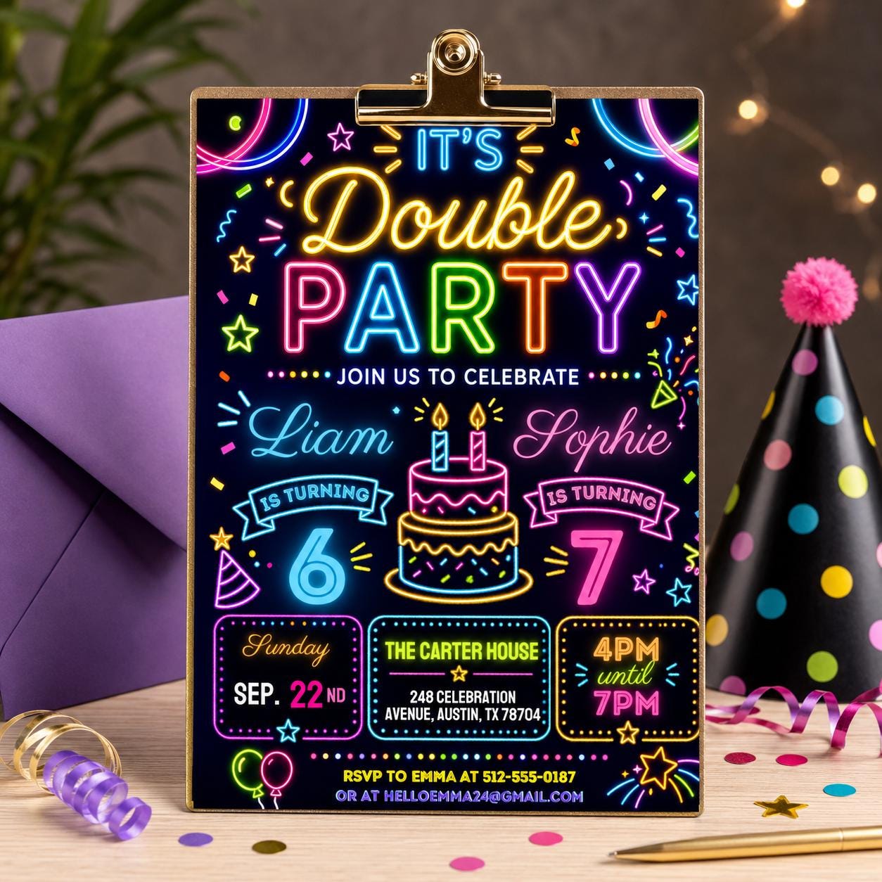 Girls double celebration invite, Friends invite double celebration, Double Birthday Party Invitation, Siblings birthday party invite, Canva __etsy:7991883438