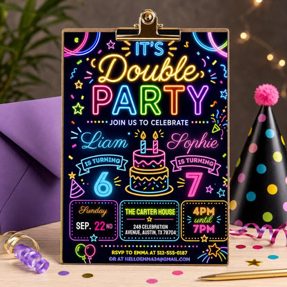 Girls double celebration invite, Friends invite double celebration, Double Birthday Party Invitation, Siblings birthday party invite, Canva __etsy:7991883438