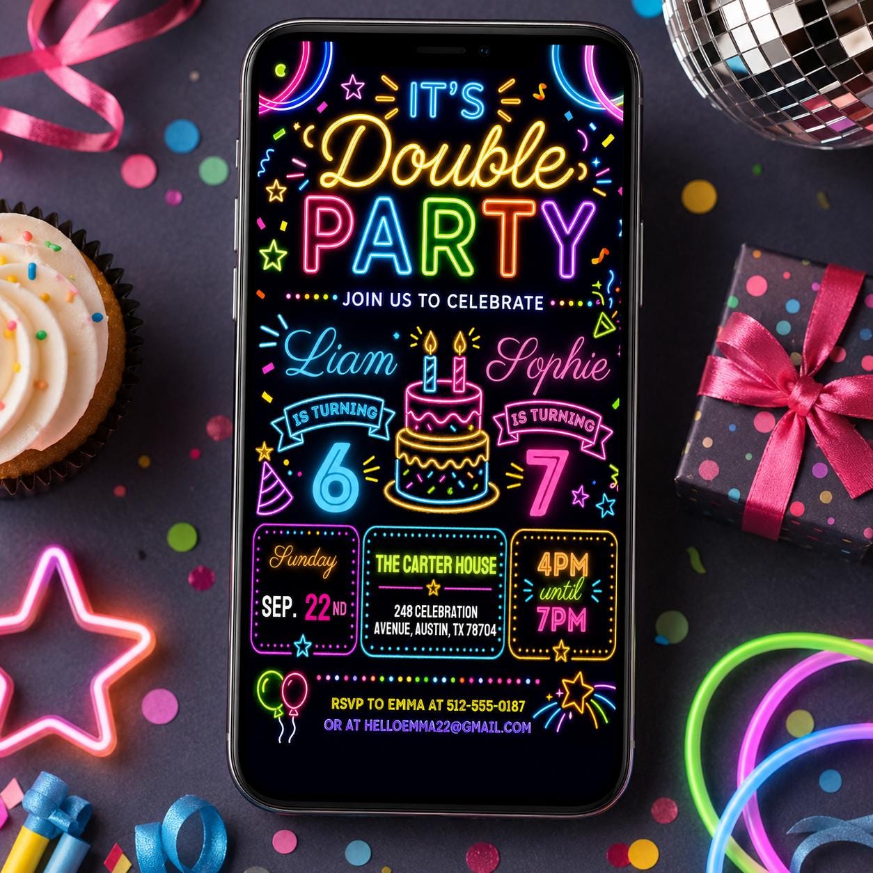 Girls double celebration invite, Friends invite double celebration, Double Birthday Party Invitation, Siblings birthday party invite, Canva __etsy:7991883550