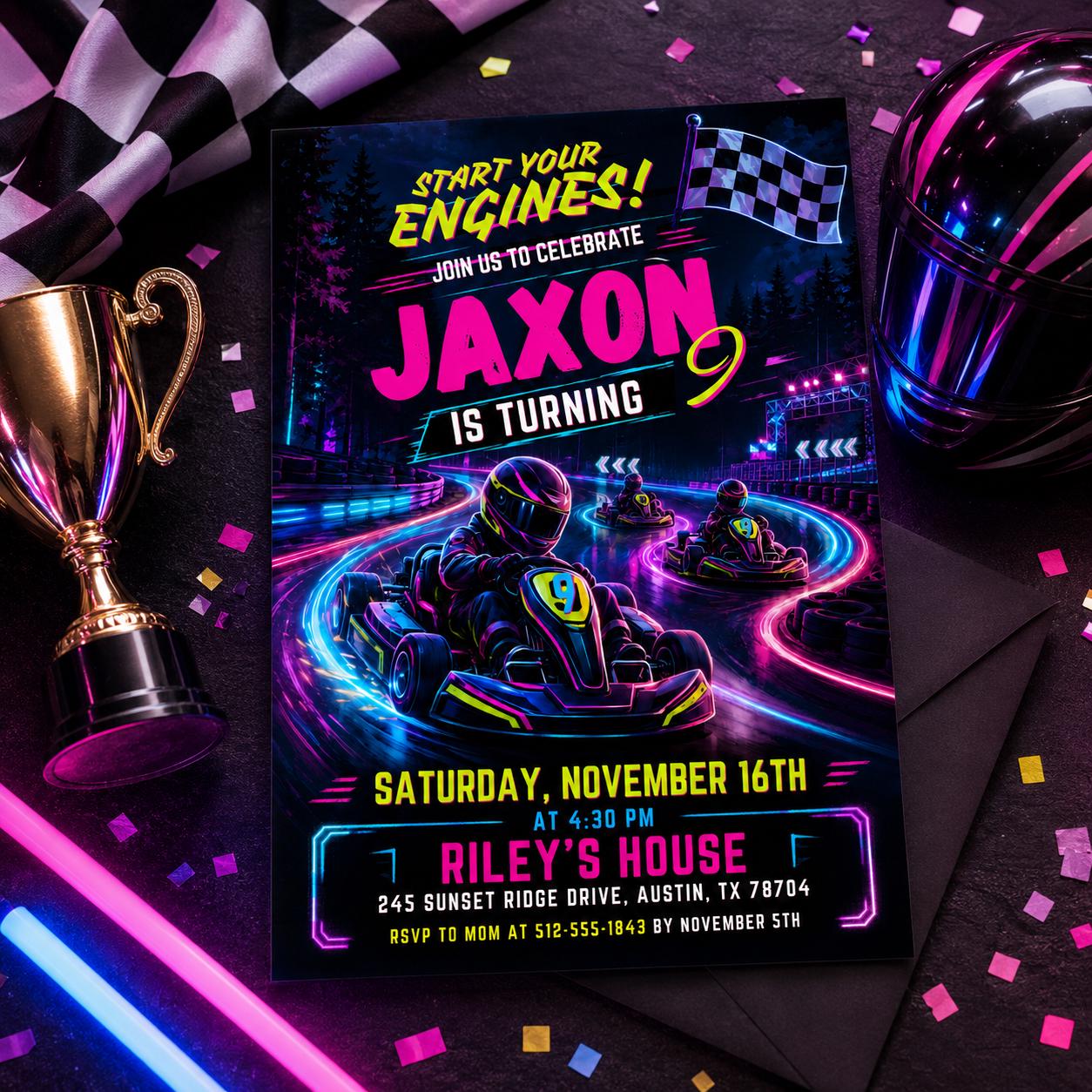 Go Kart Birthday Invitation, Go Kart Birthday Party, Go Kart Party, Karting Invitation, Go Karting Racing invite, Editable Canva Template __etsy:8080206557