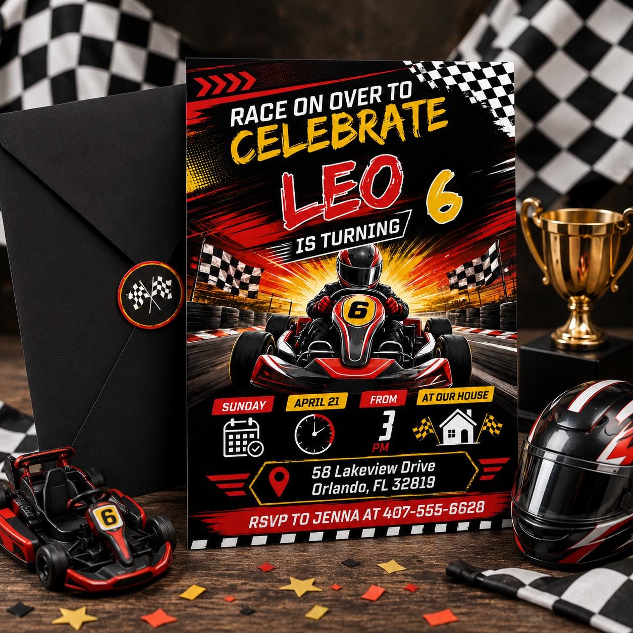 Go Kart Birthday Invitation, Racing Party, Mobile Evite, Racing Car Birthday Invitation, First Lap Around the Track, Editable Canva Template __etsy:8078498567