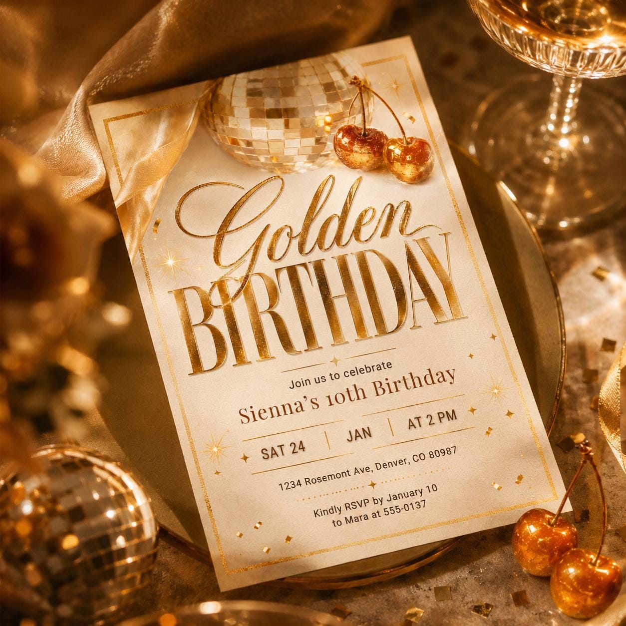Golden Birthday invitation Gold glitter birthday invitation Golden birthday invite for girl 10th birthday invitation, Glam Glitter Invite __etsy:8118532813