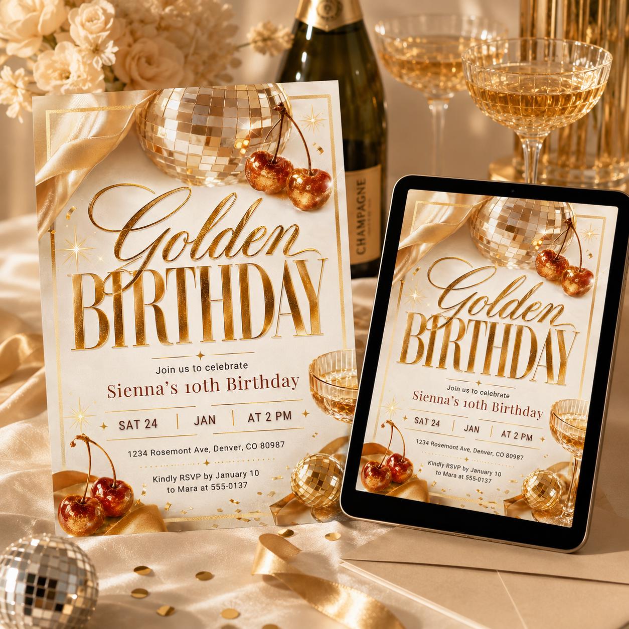 Golden Birthday invitation Gold glitter birthday invitation Golden birthday invite for girl 10th birthday invitation, Glam Glitter Invite __etsy:8070612494