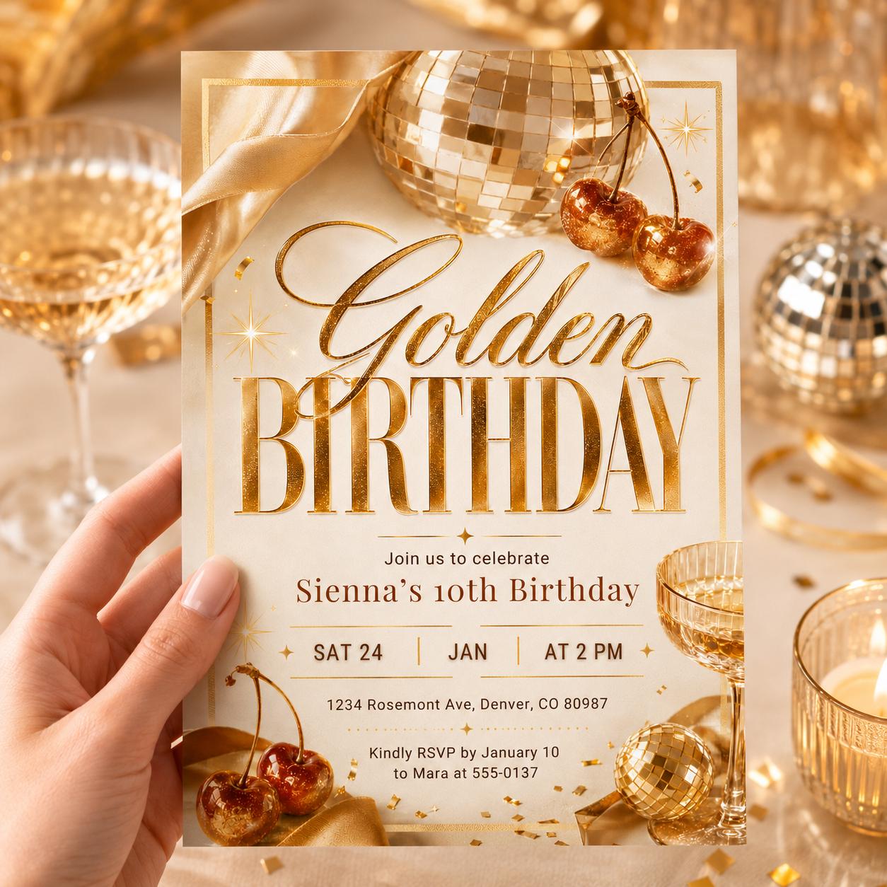 Golden Birthday invitation Gold glitter birthday invitation Golden birthday invite for girl 10th birthday invitation, Glam Glitter Invite __etsy:8070612480