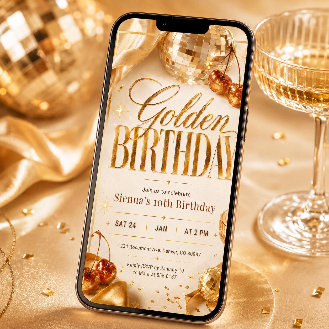 Golden Birthday invitation Gold glitter birthday invitation Golden birthday invite for girl 10th birthday invitation, Glam Glitter Invite __etsy:8070612496